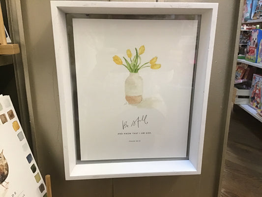 Be Still  Psalm 46:10 tulips scripture print with white shadow frame