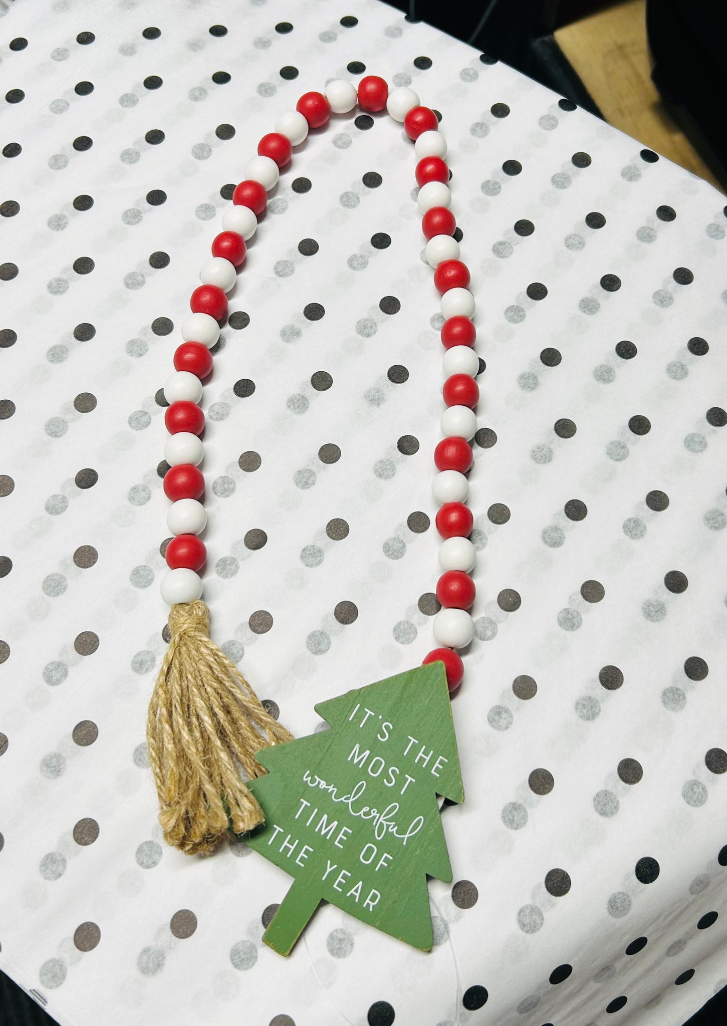 Wooden Bead Christmas Garland with Tree