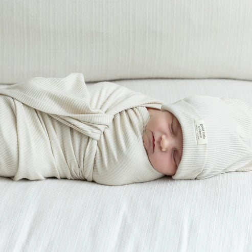 Rib Swaddle & Beanie Set Linen