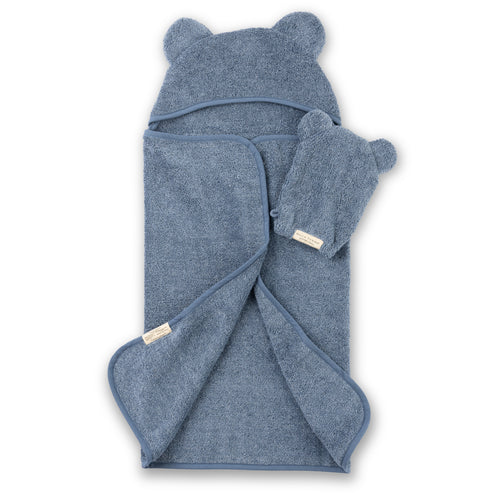Hooded Towel + Wash Mitt Set Rain by Bella Tunno