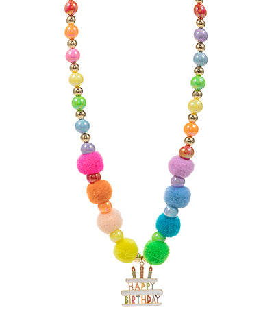 Happy Birthday Pompom & Bead Necklace (Pastel or Multi)