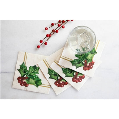 Holly Cocktail Napkin - pack of 20