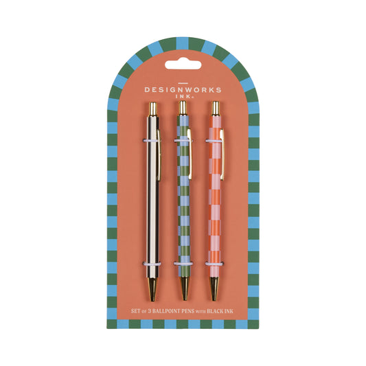 STRIPES & CHECKS SET OF 3 PENS -