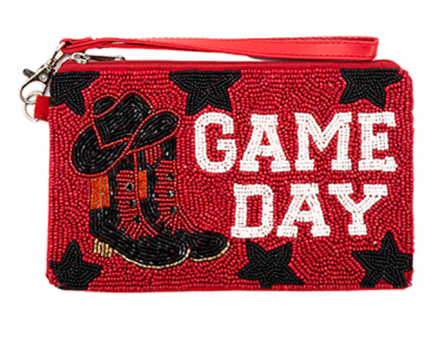 Red/ Black Game Day Beaded Pouch