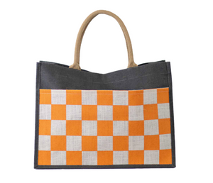 Checkerboard Jute Pocket Tote