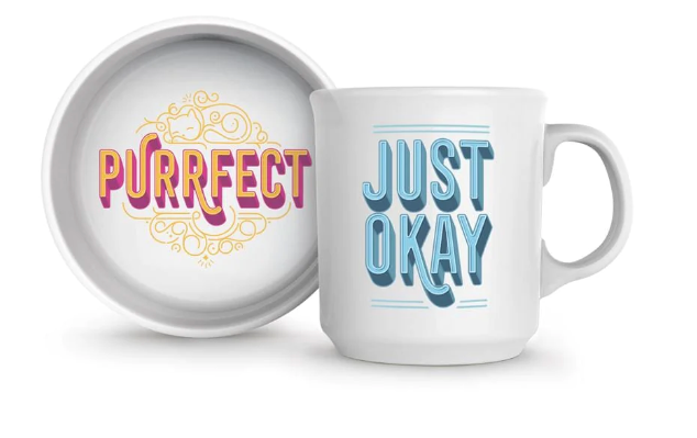 PURRFECT / JUST OKAY MUG AND CAT BOWL