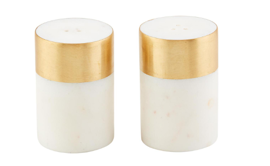 BRASS & MARBLE SALT & PEPPER SET