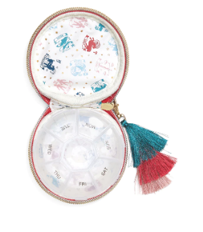 Pink "Daily Vital-Mins" Travel Pill Case with Tassel
