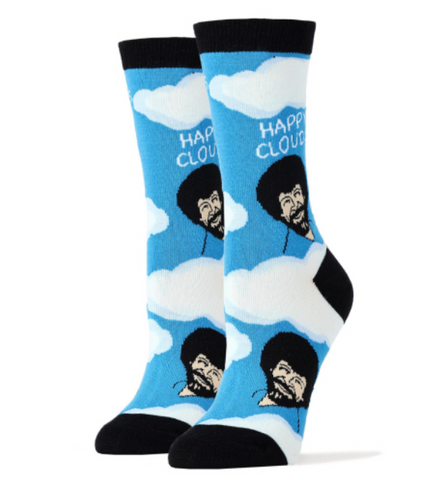 Women's Crew Socks - Bob Ross Happy Clouds