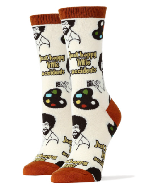 Women's Crew Socks - Bob Ross Happy Little Accidents