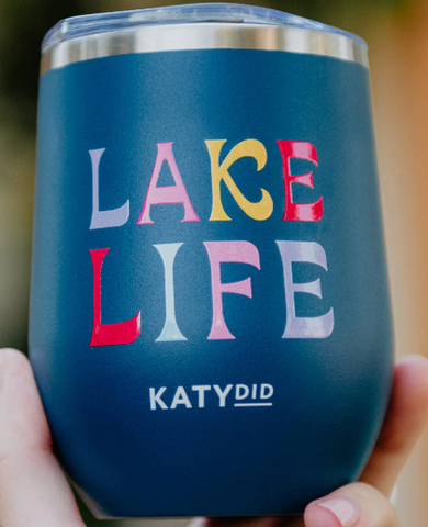 LAKE LIFE STEMLESS WHOLESALE 12 OZ WINE TUMBLER WITH LID