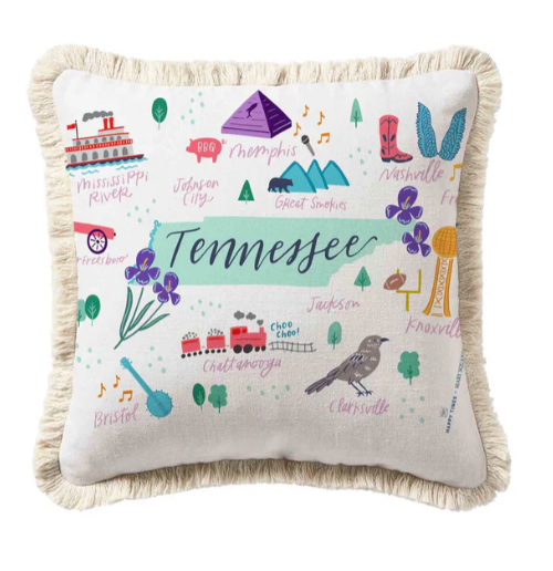 Tennessee Square Pillow with Fringe