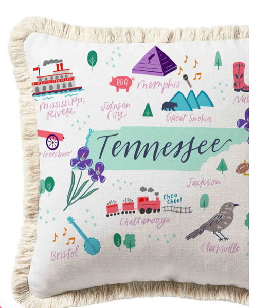 Tennessee Square Pillow with Fringe