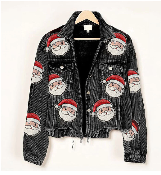 Sequin SANTA Patch Cropped CORDUROY Shacket