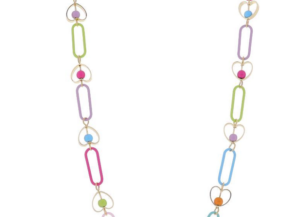 Multi Paperclip Links Necklace with Gold Hearts