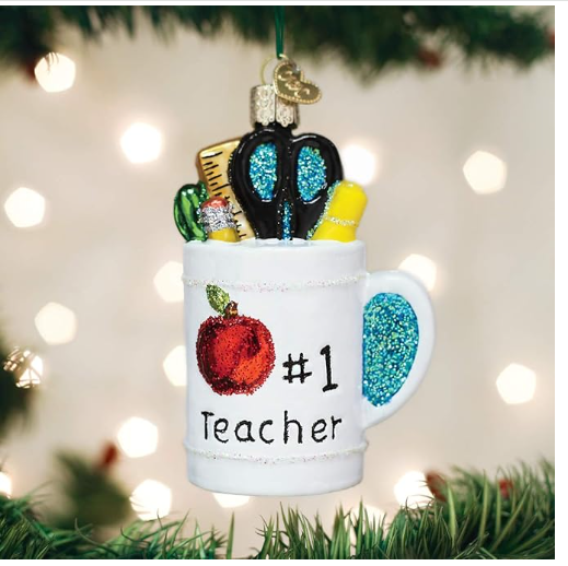 Best Teacher Mug Glass Blown Ornament