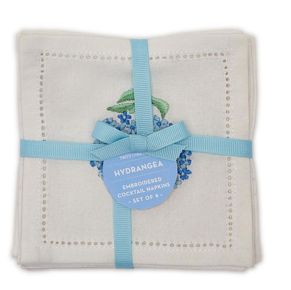 Hydrangea S/6 Hemstitch Cocktail Napkins