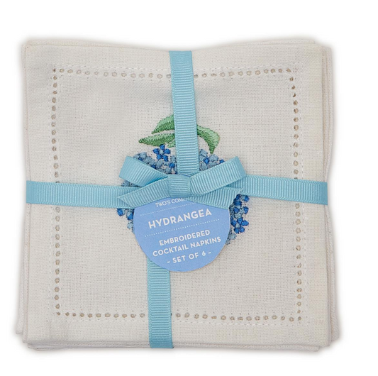 Hydrangea S/6 Hemstitch Cocktail Napkins