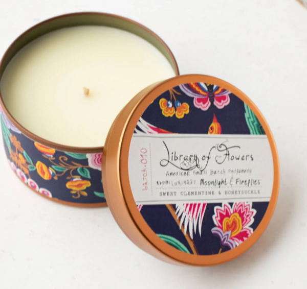 Library of Flowers Navy Birds & Butterflies Candle