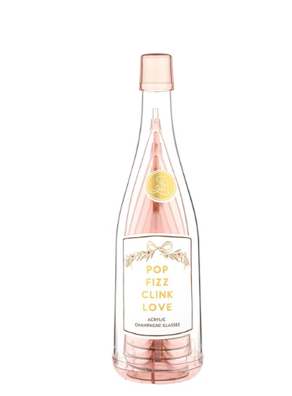 Acrylic Champagne Bottle + Glasses - Pop Fizz Clink Love