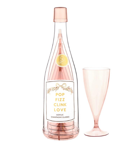 Acrylic Champagne Bottle + Glasses - Pop Fizz Clink Love