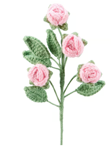 Pink Rose Stem Crochet Flower