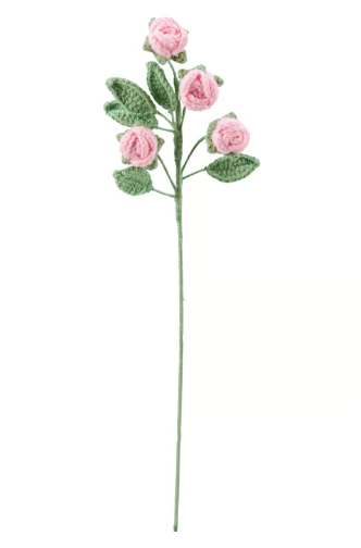 Pink Rose Stem Crochet Flower