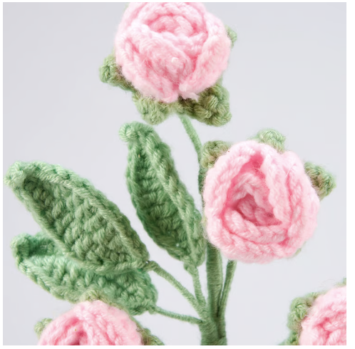 Pink Rose Stem Crochet Flower