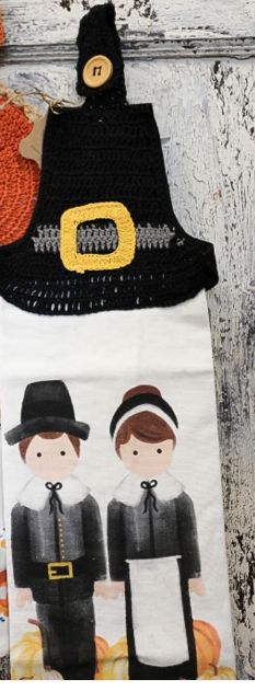 Pilgrim Hat Thanksgiving Crochet Hanging Towel