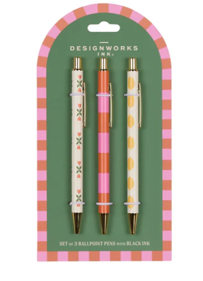A Flower, Stripe, Lemon Dopo Set Of 3 Pens -