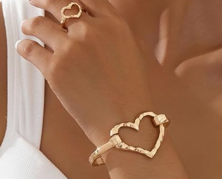 Bangle Cuff Gold Heart Bracelet