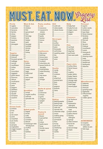 Must. Eat. Now. Grocery List Note Pad