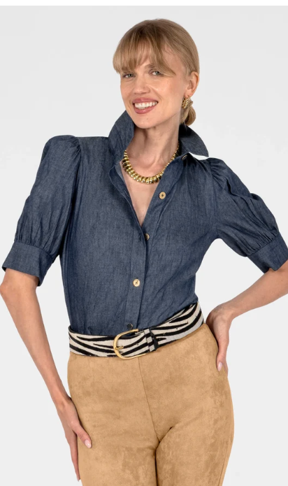 Puff Sleeve Top - Chambray