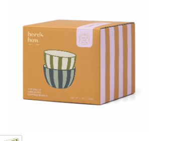 THE BELLA SET OF 2 DIPPING BOWLS Green/Blue Stripe