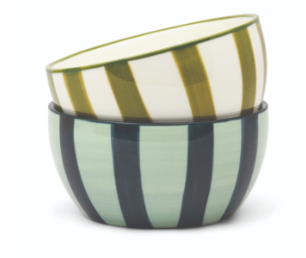 THE BELLA SET OF 2 DIPPING BOWLS Green/Blue Stripe