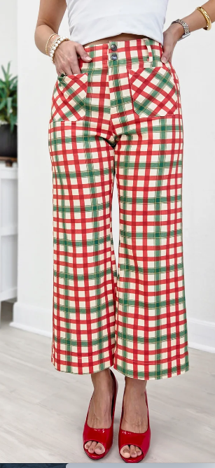 Christmas Gingham Flare Pants