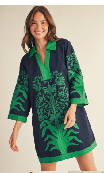 Lois Dress Navy and Green