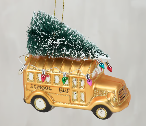 Glass School Bus With Lights Ornament