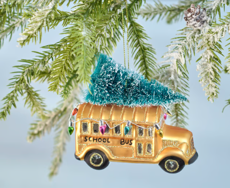 Glass School Bus With Lights Ornament