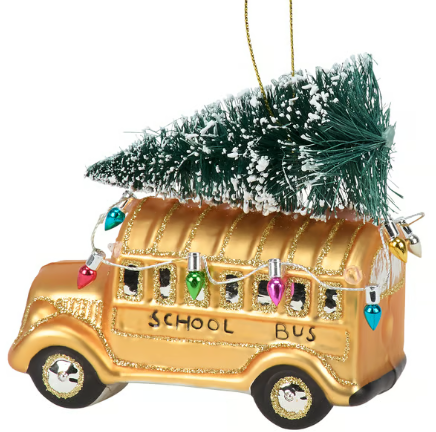Glass School Bus With Lights Ornament