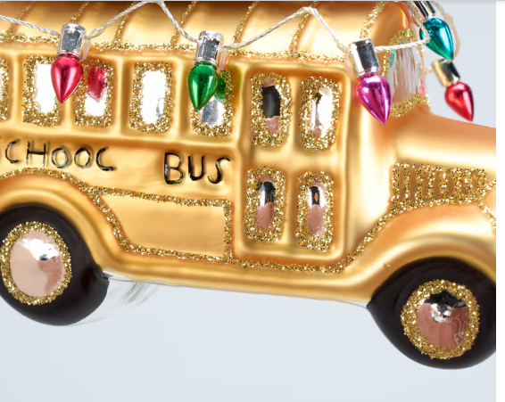 Glass School Bus With Lights Ornament