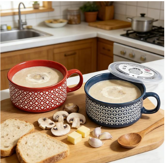 Ceramic Soup Mug with Lid,Fall & Winter Cozy Mug