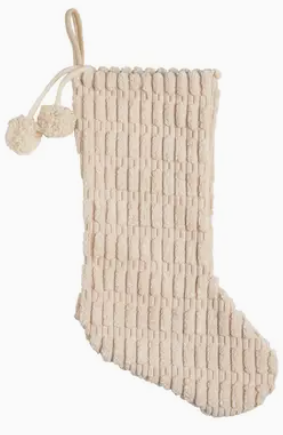 Christmas Fabric Stocking w/Pom: Polyester