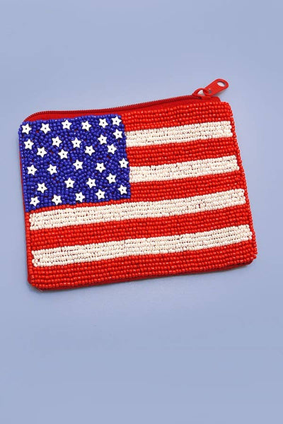 4TH  JULY FLAG SEEDBEAD  POUCH