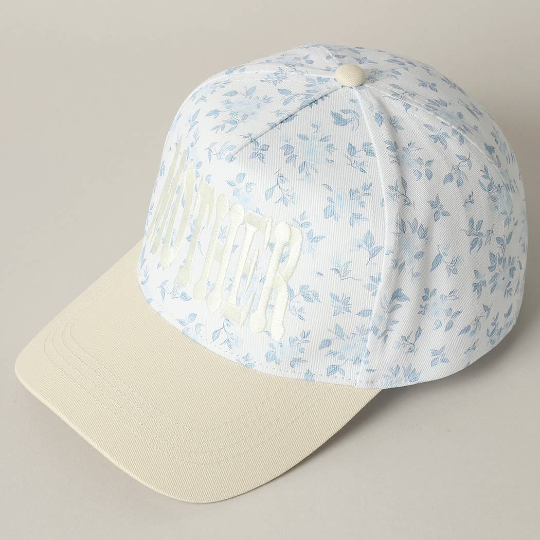 MOTHER Embroidered Flower PatternTrucker Hat: BLUE/BEIGE