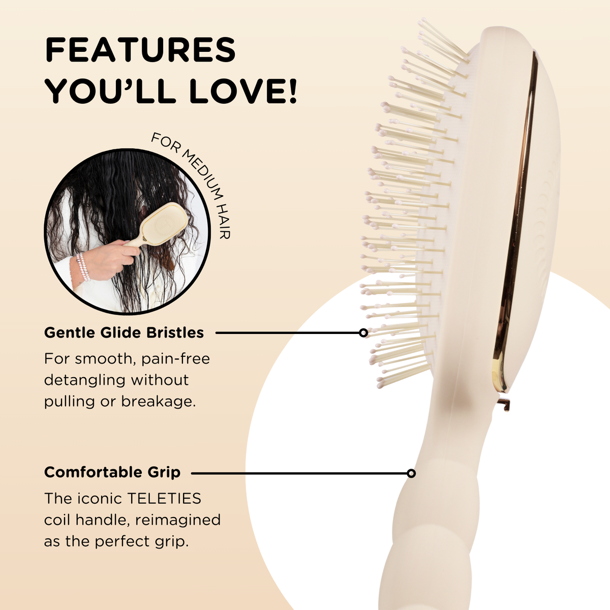 Detangler Hair Brush for Medium Hair - Tan
