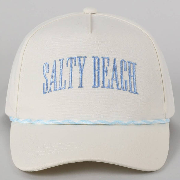 SALTY BEACH Lettering Embroidered Trucker Hat: LT BLUE / ONE SIZE