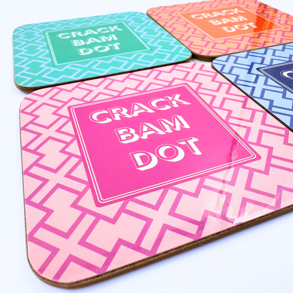 Mahjong Coasters, 4 Set | Green, Pink, Blue, Orange