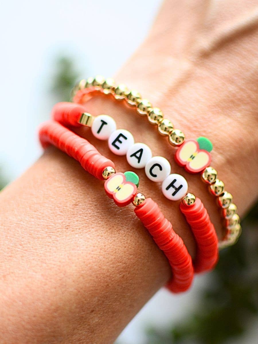 Red Apple charm Teacher appreciation gift Bracelet Stack