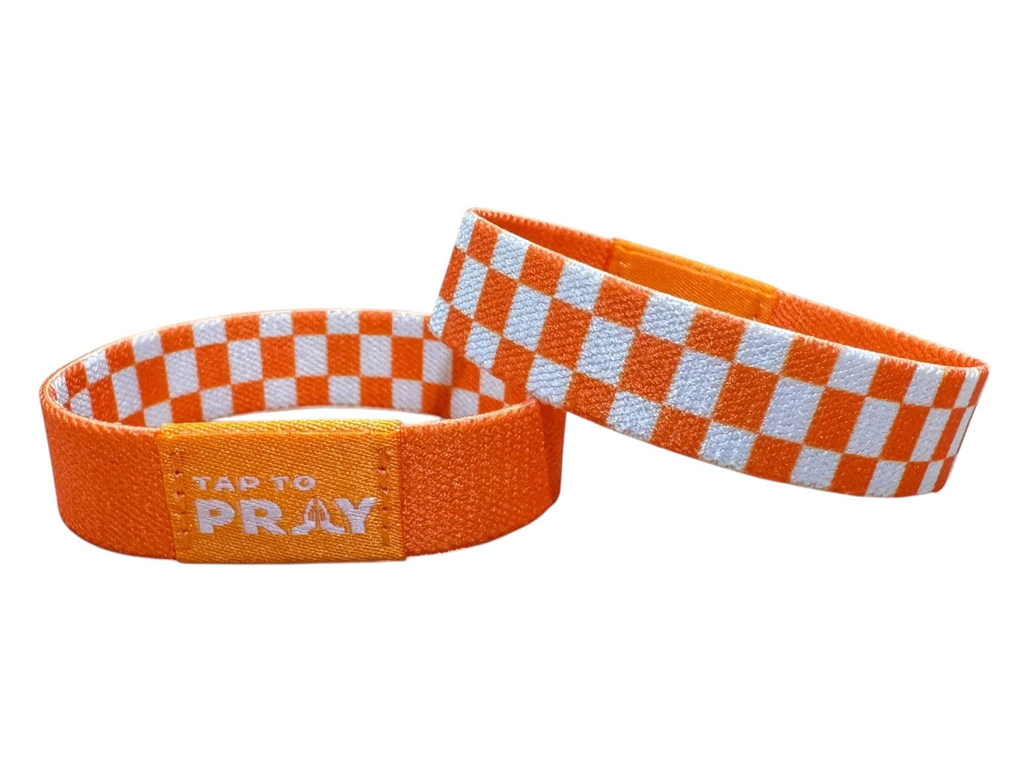 Tap To Pray™ Wristbands - Orange & White Checker